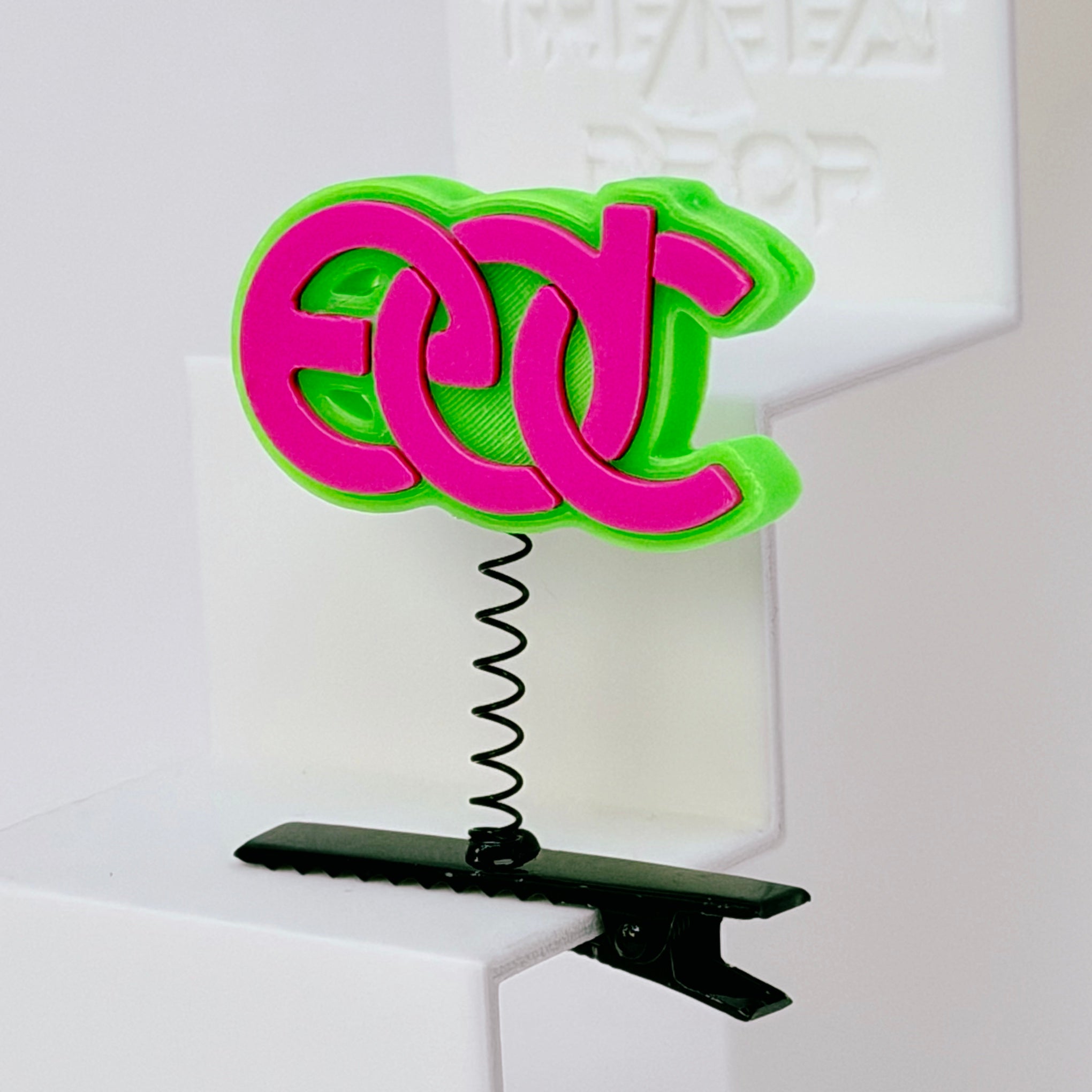 EDC rave sprout in neon green and hot pink — 3D printed festival hair clip and kandi charm