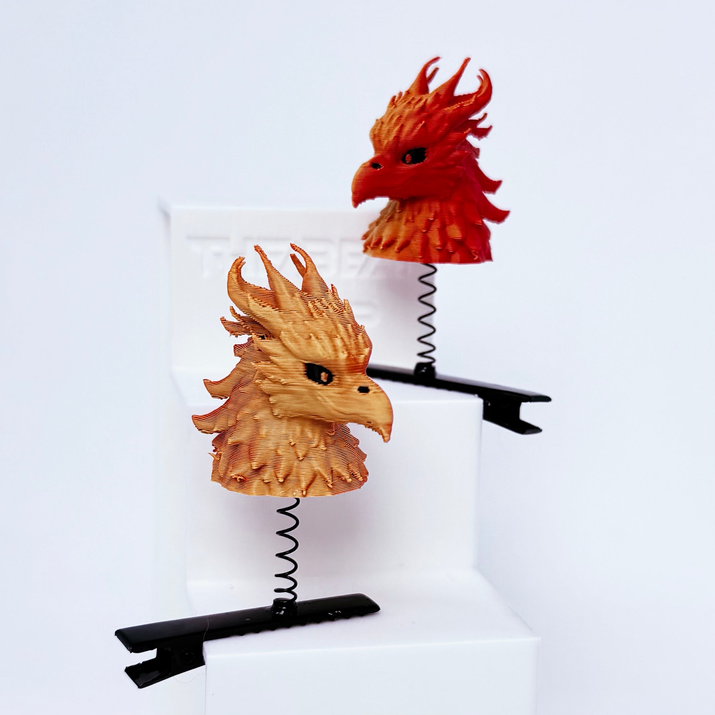 Illenium phoenix fire bird rave sprout — red and gold firebird head rave clip duo
