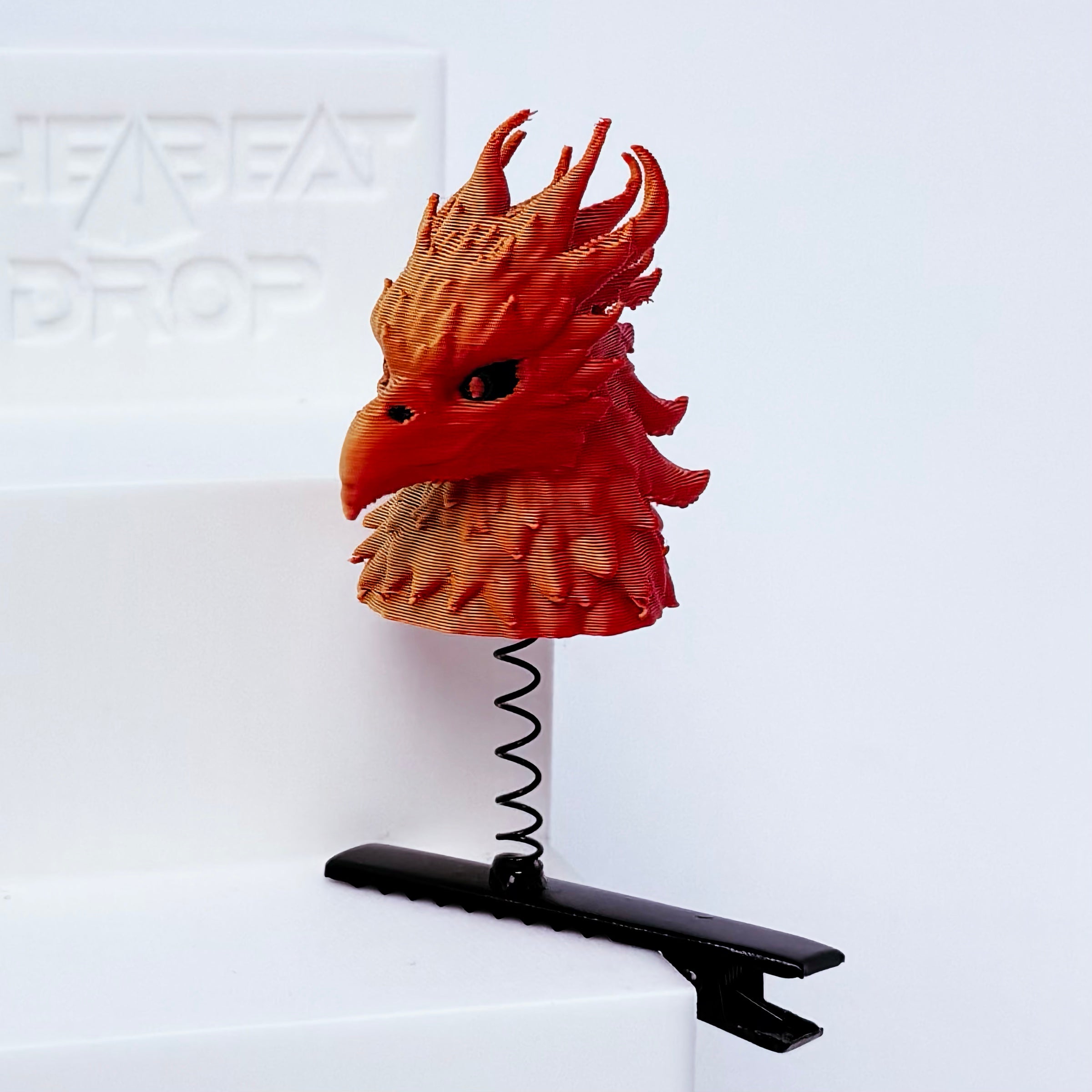 Illenium phoenix fire bird rave sprout — red firebird head festival hair clip with metal spring clip