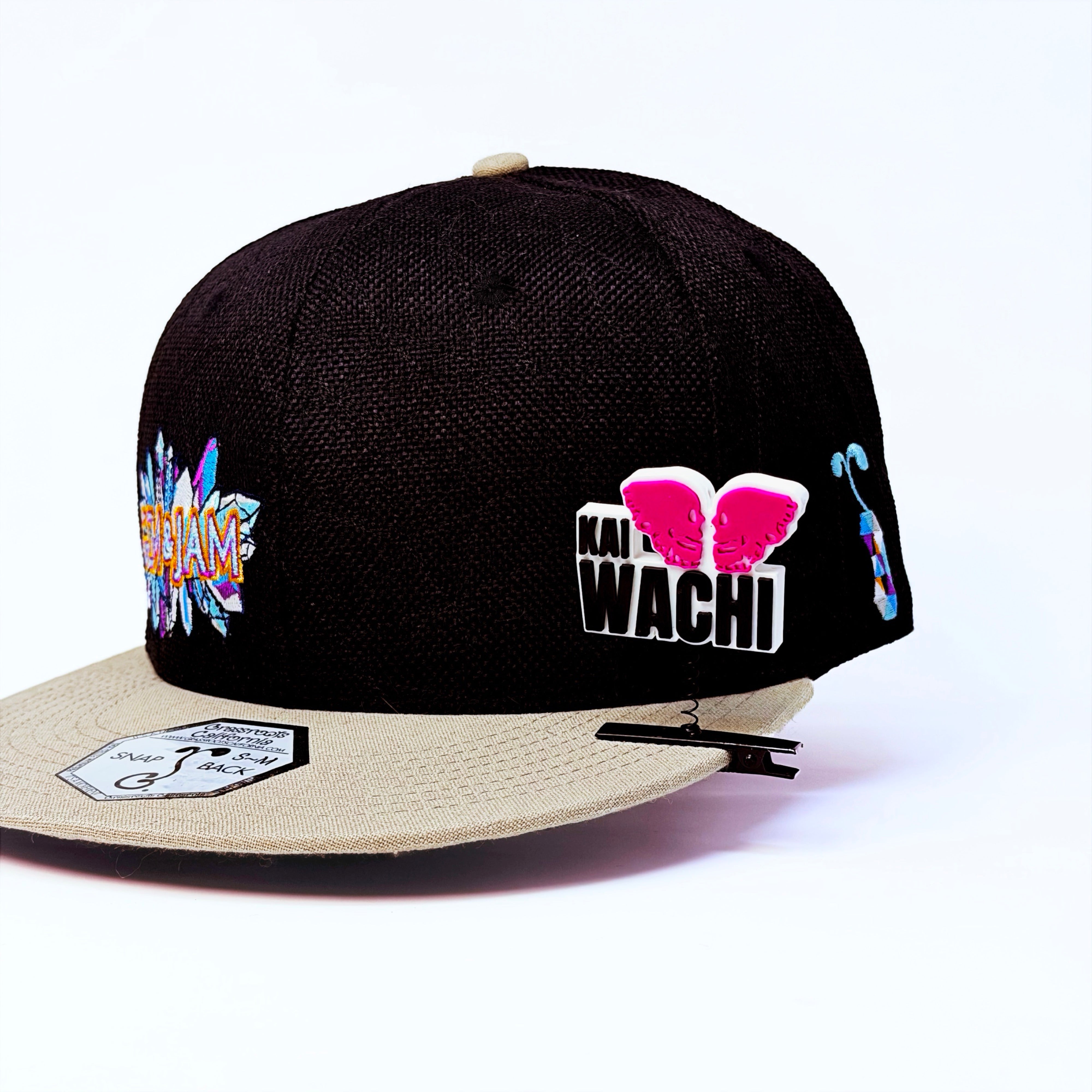 Kai Wachi butterfly skull rave sprout white — festival hat clip worn on a snapback