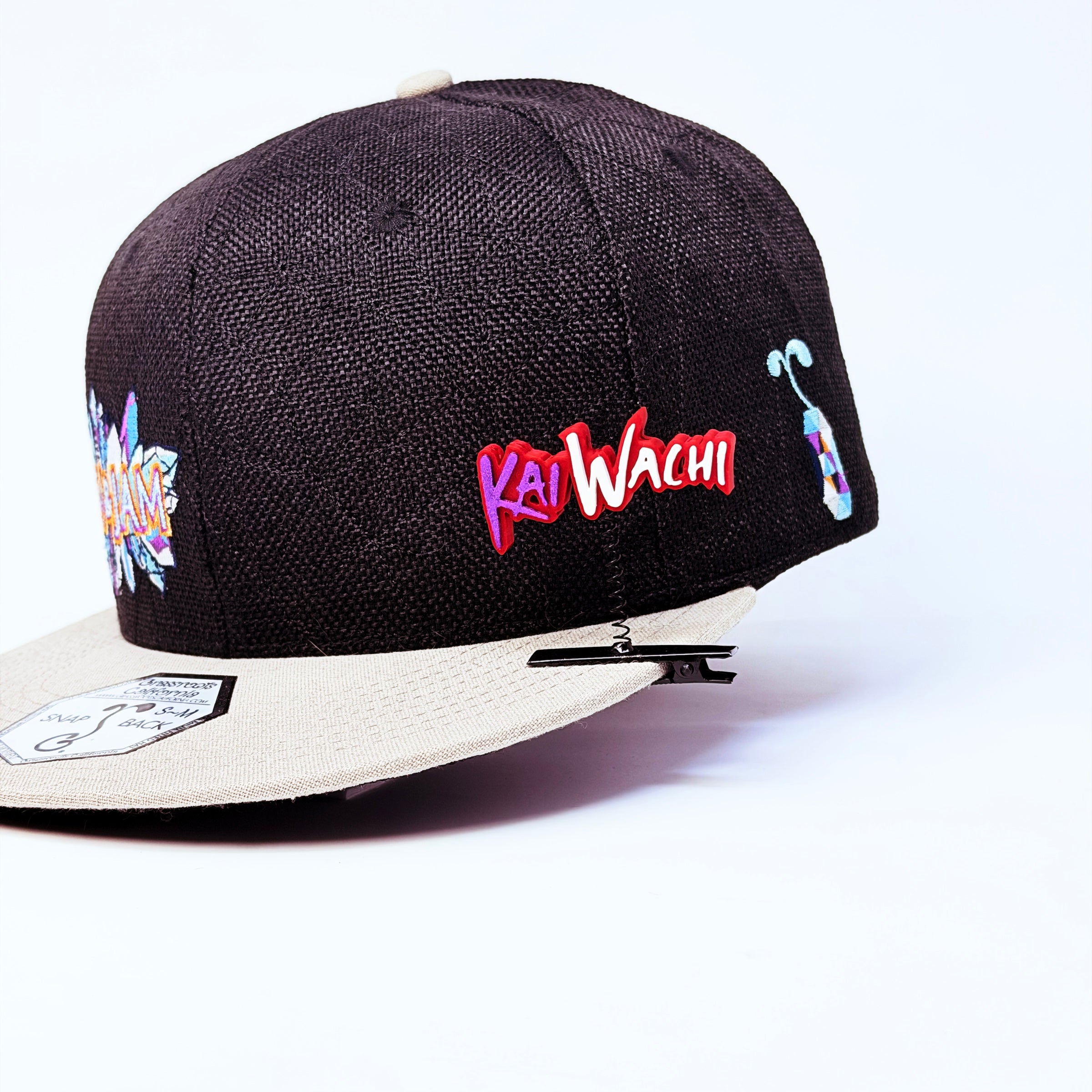 Kai Wachi logo rave sprout black — festival hat clip worn on a snapback