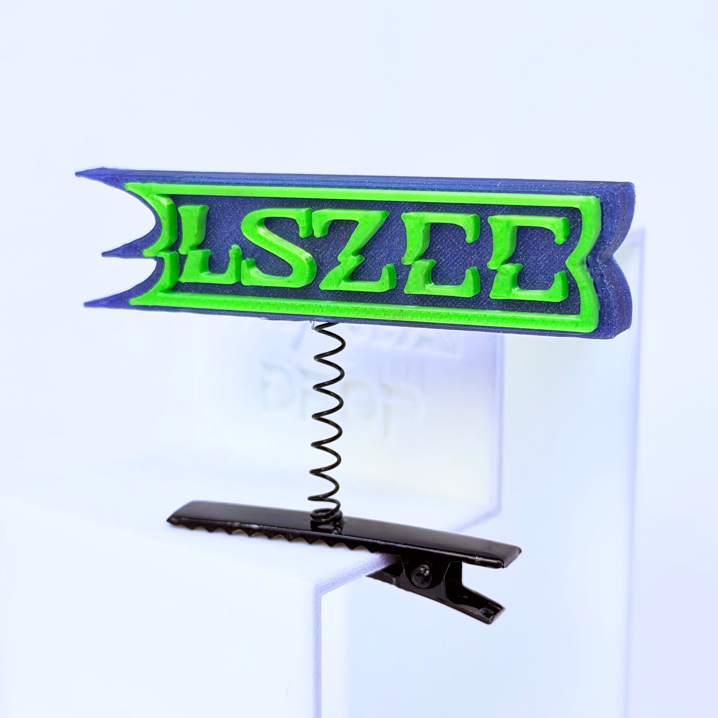 LSZEE blue background with green text rave sprout — CloZee LSDream EDM festival hair clip accessory