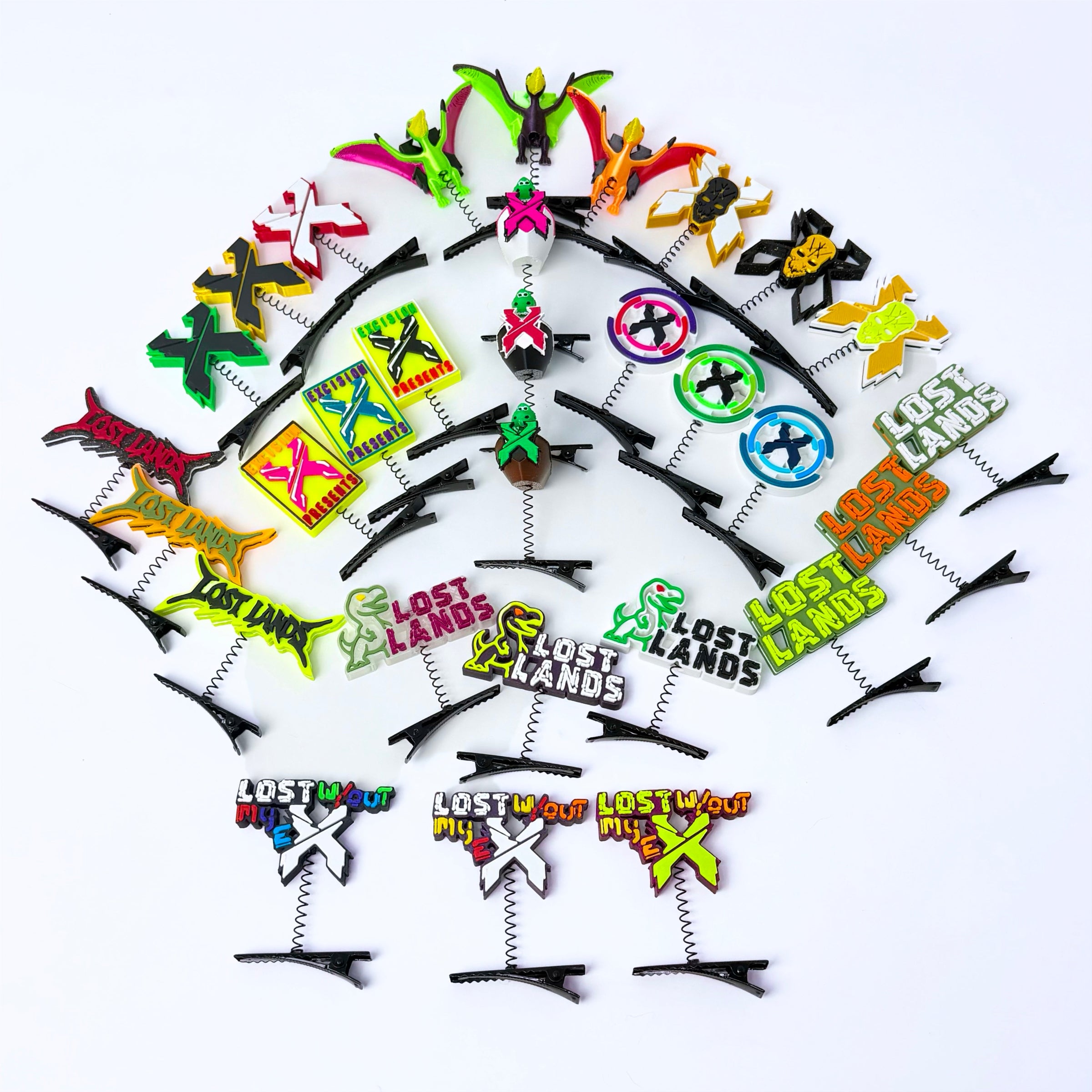 A set of colorful rave sprout clips featuring Lost Lands characters and logos, arranged in a fan shape on a plain white background.